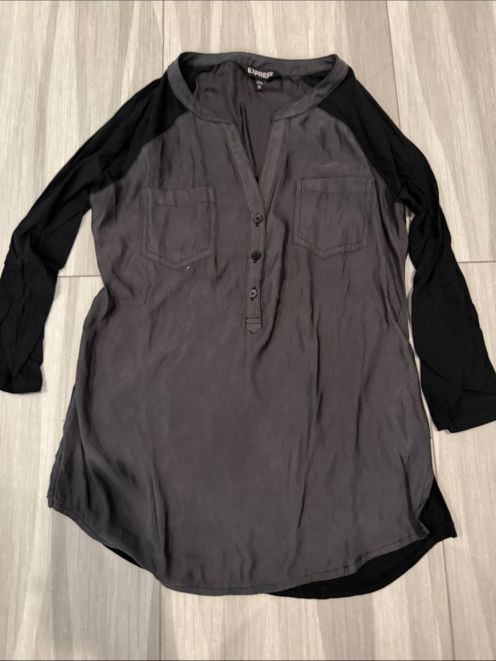 Express Two-Tone Black & Charcoal Henley Tunic